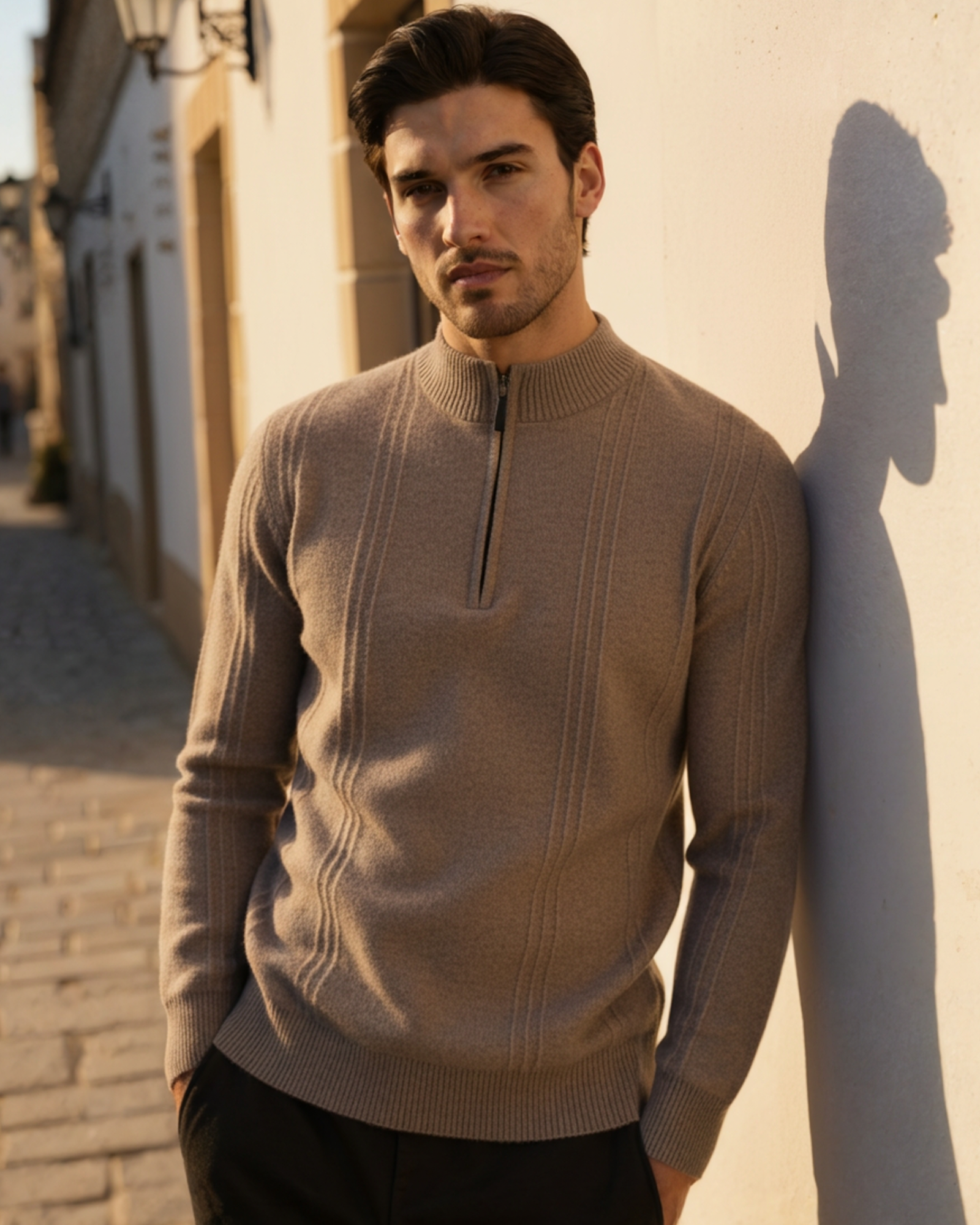 Mezzo zip in 100% cashmere a costine