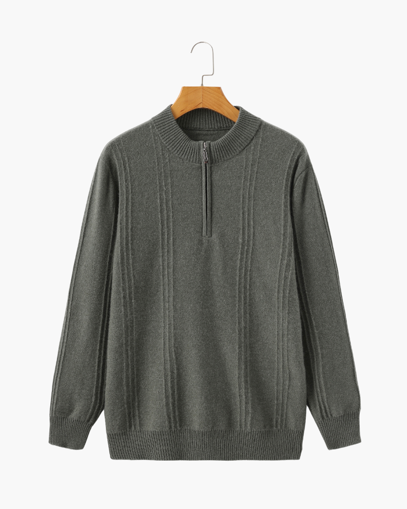 Mezzo zip in 100% cashmere a costine