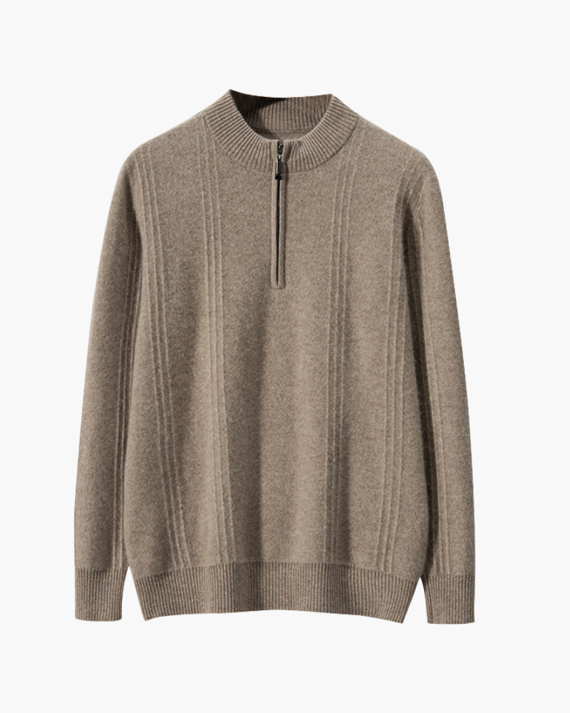 Mezzo zip in 100% cashmere a costine