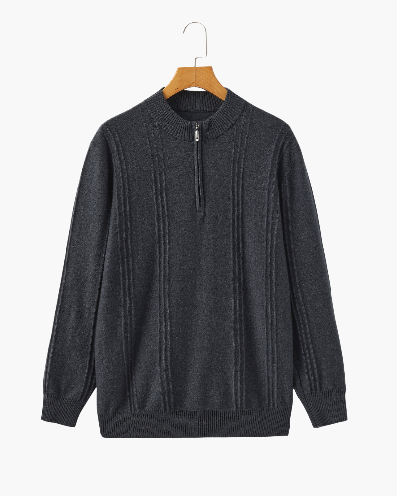 Mezzo zip in 100% cashmere a costine