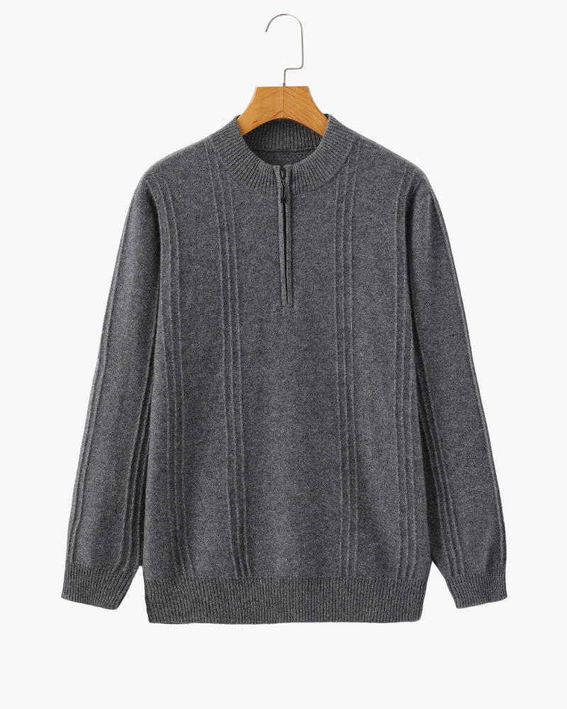 Mezzo zip in 100% cashmere a costine