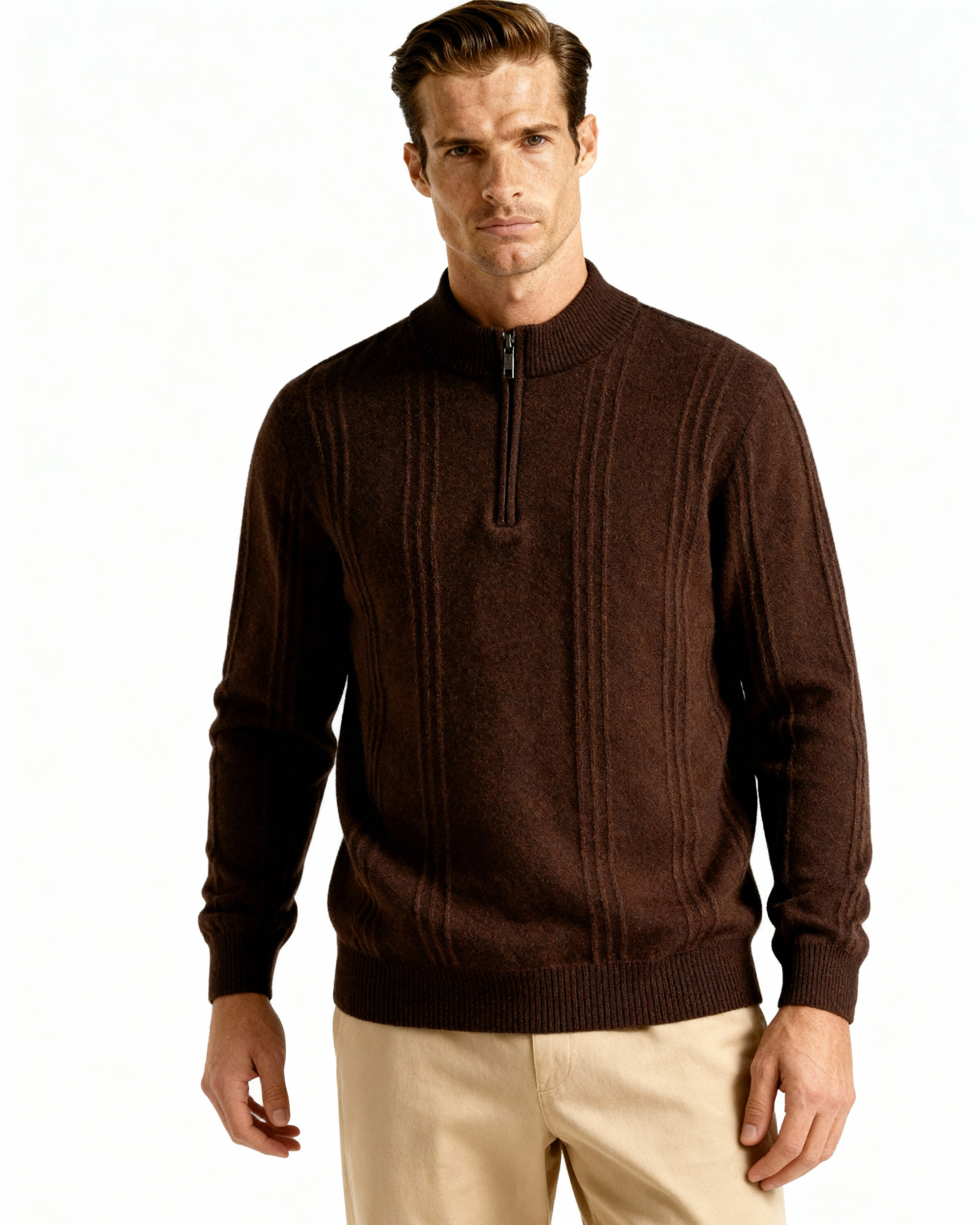 Mezzo zip in 100% cashmere a costine