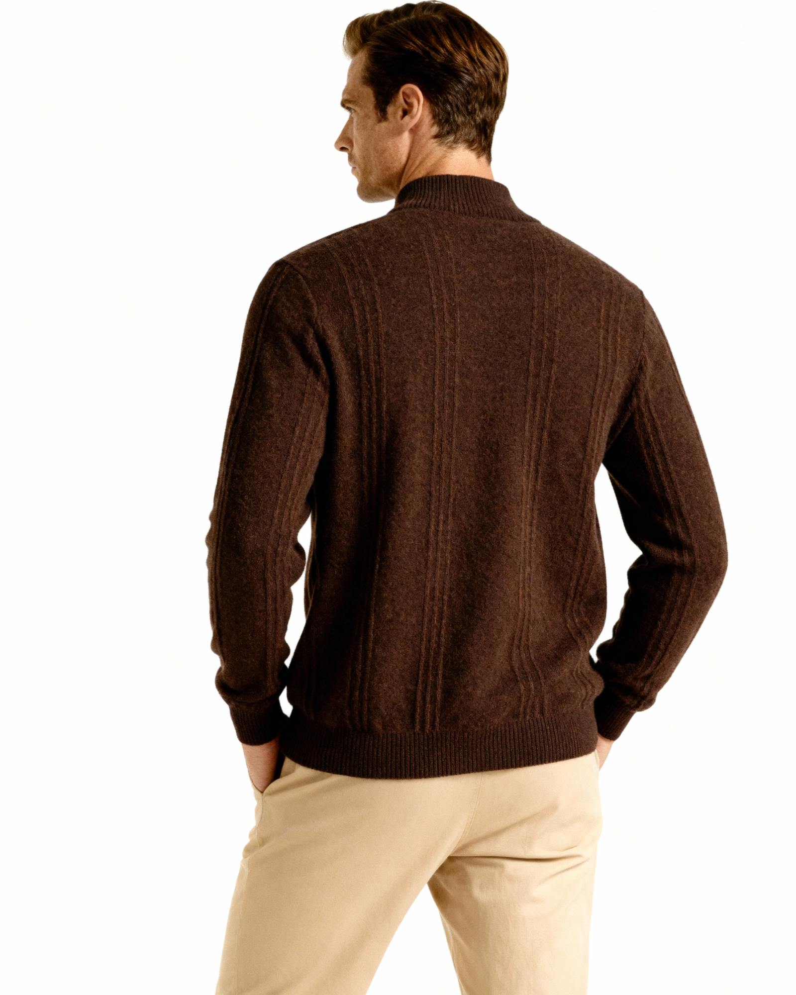 Mezzo zip in 100% cashmere a costine