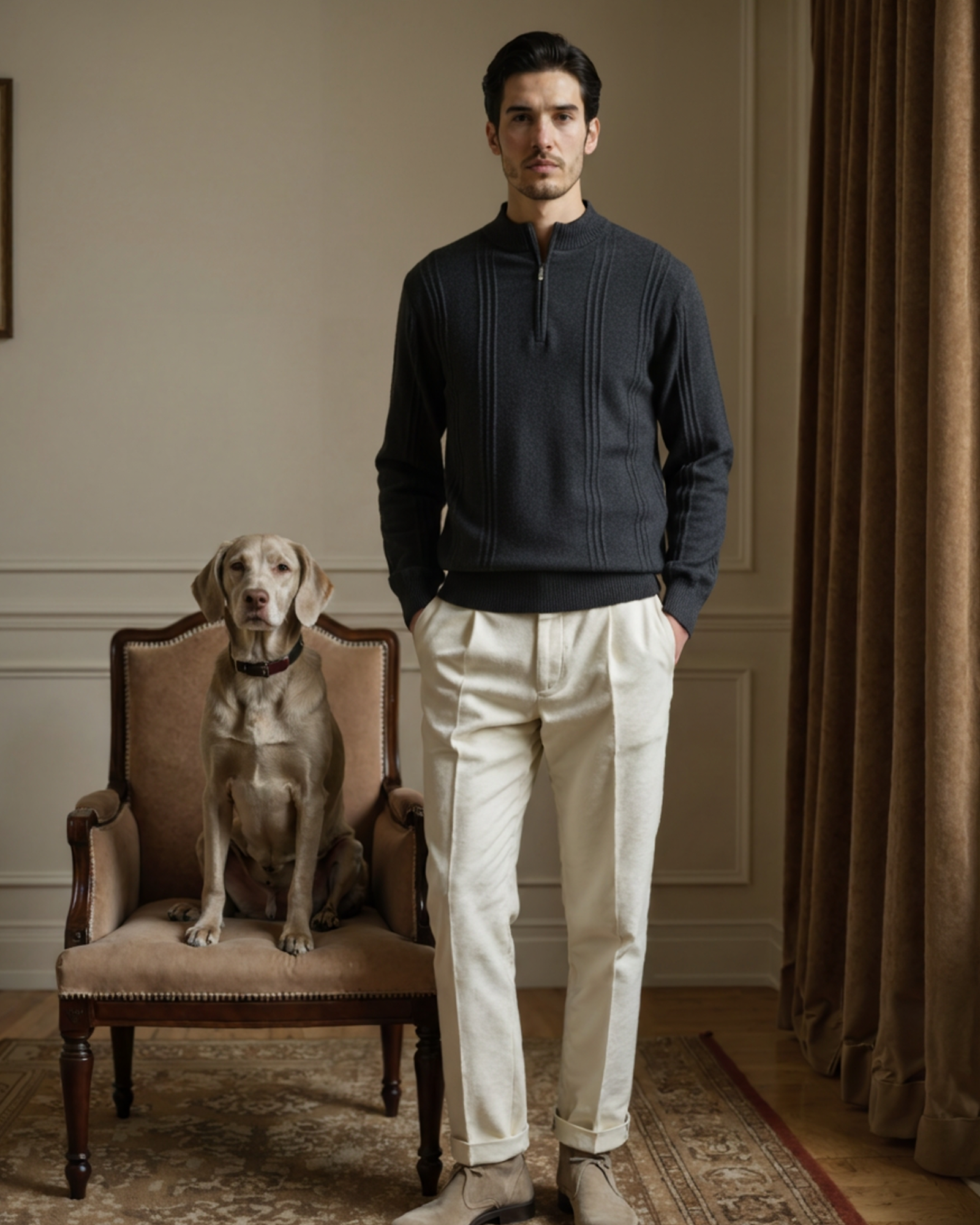 Mezzo zip in 100% cashmere a costine