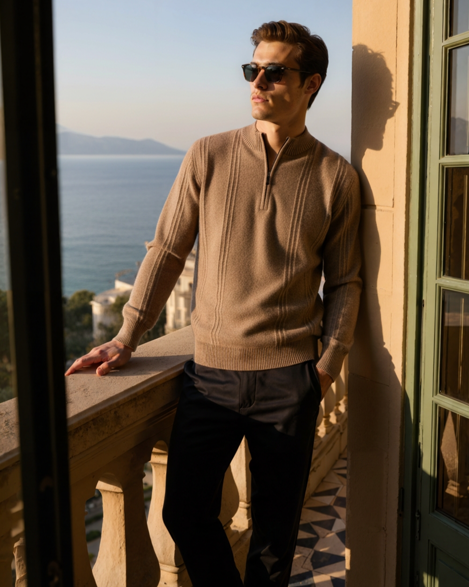 Mezzo zip in 100% cashmere a costine