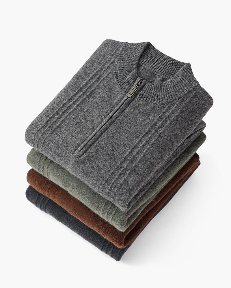 Mezzo zip in 100% cashmere a costine