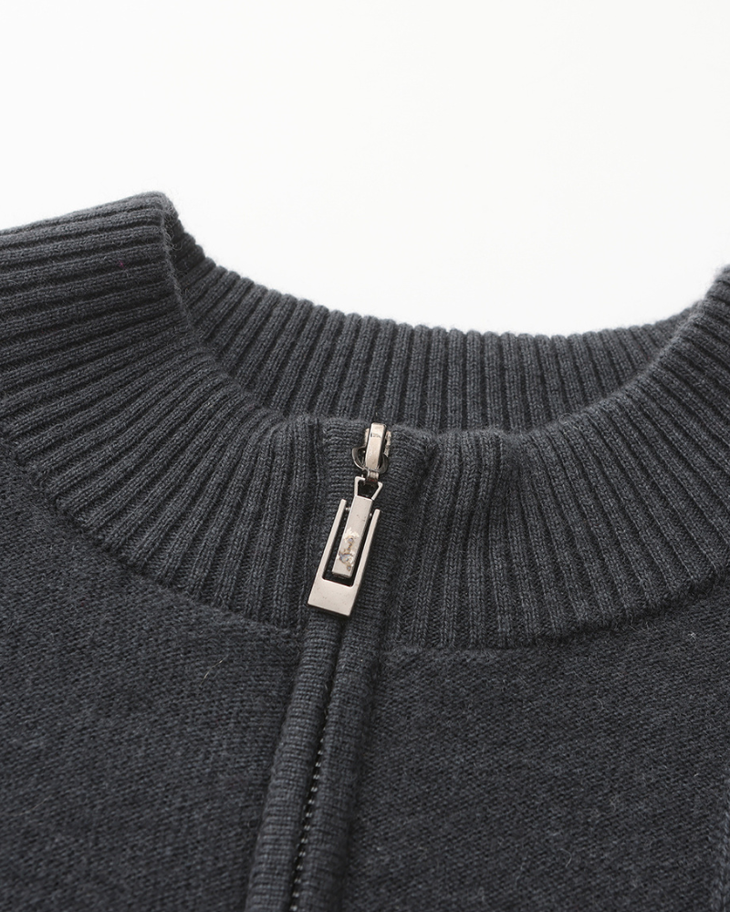 Mezzo zip in 100% cashmere a costine