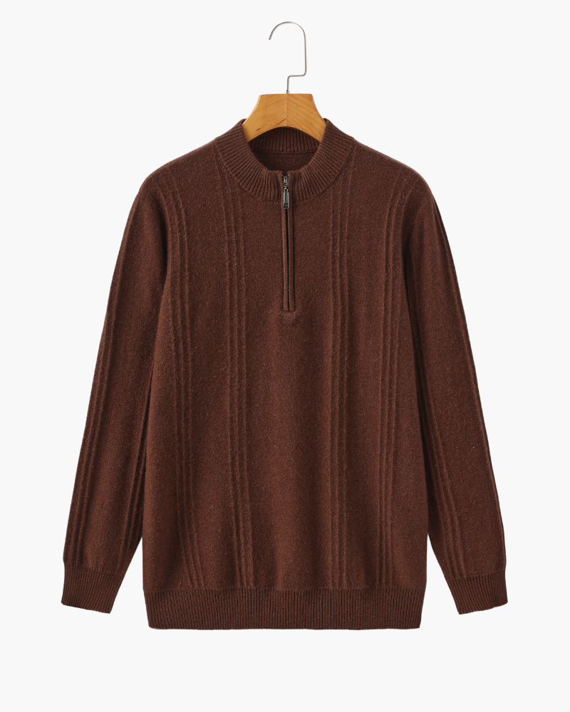 Mezzo zip in 100% cashmere a costine