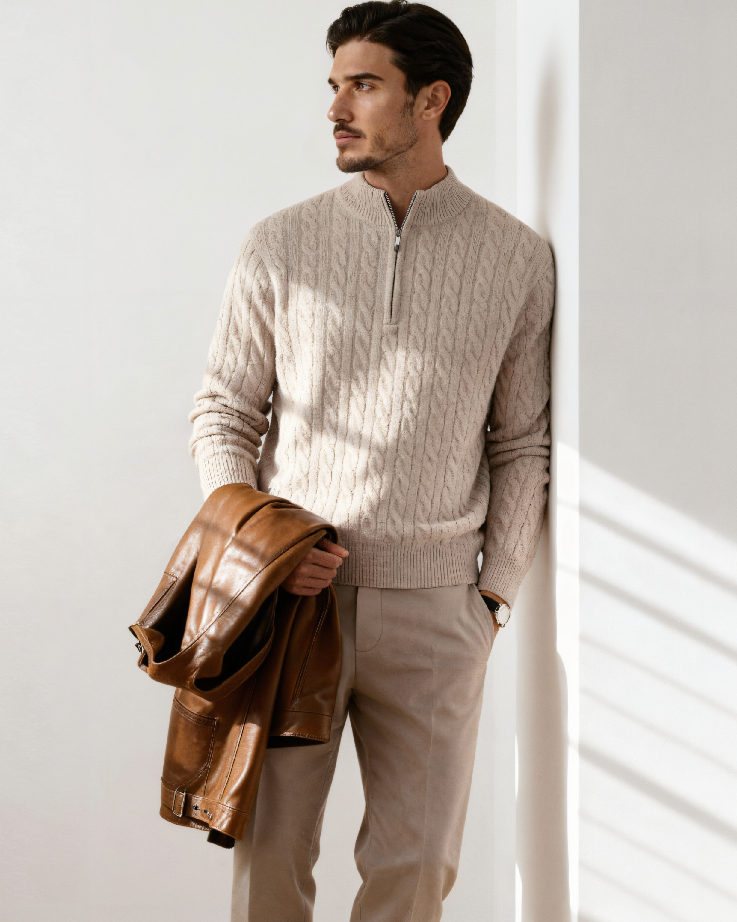 Mezzo zip in 100% cashmere a maglia a trama fitta