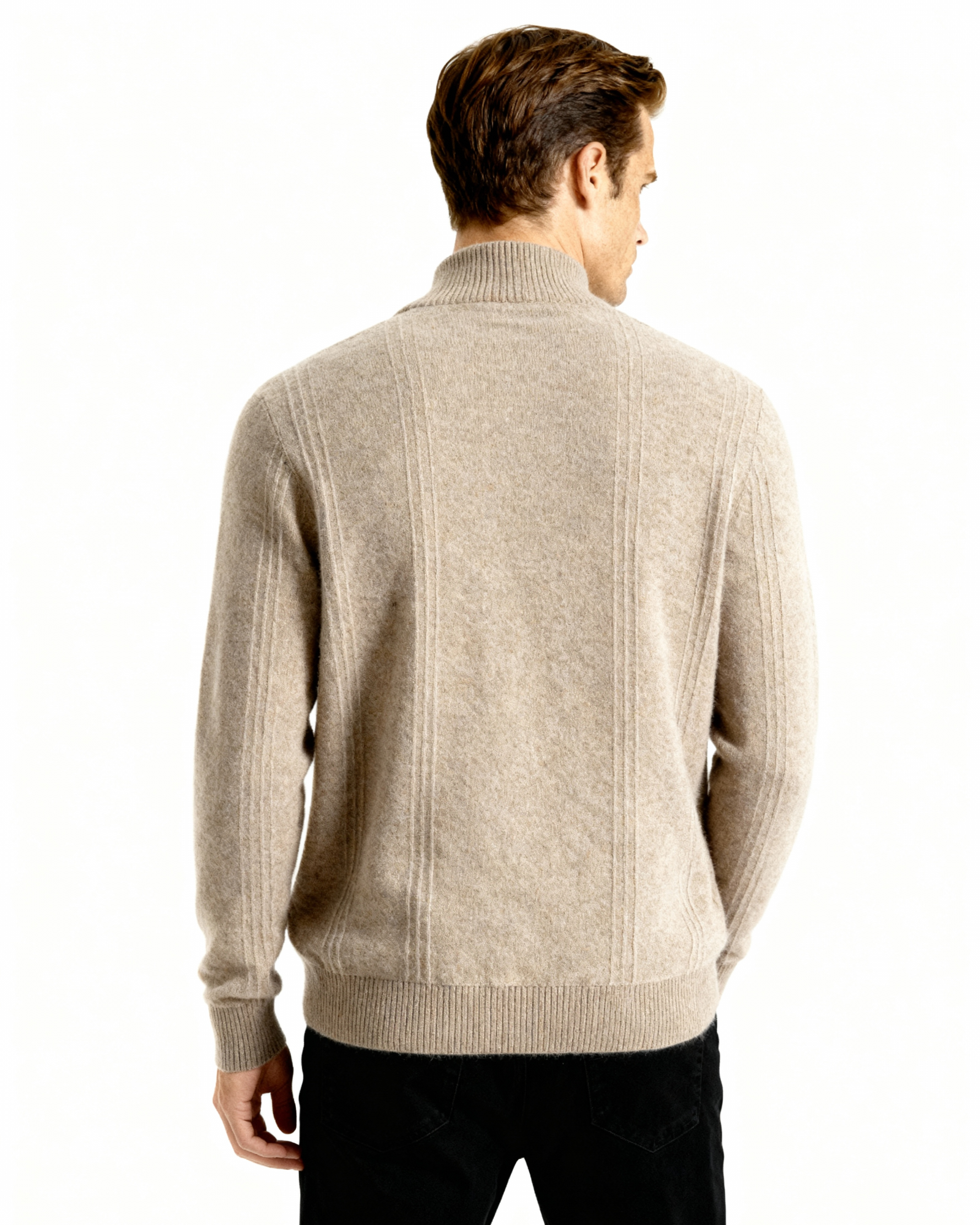 Mezzo zip in 100% cashmere a costine